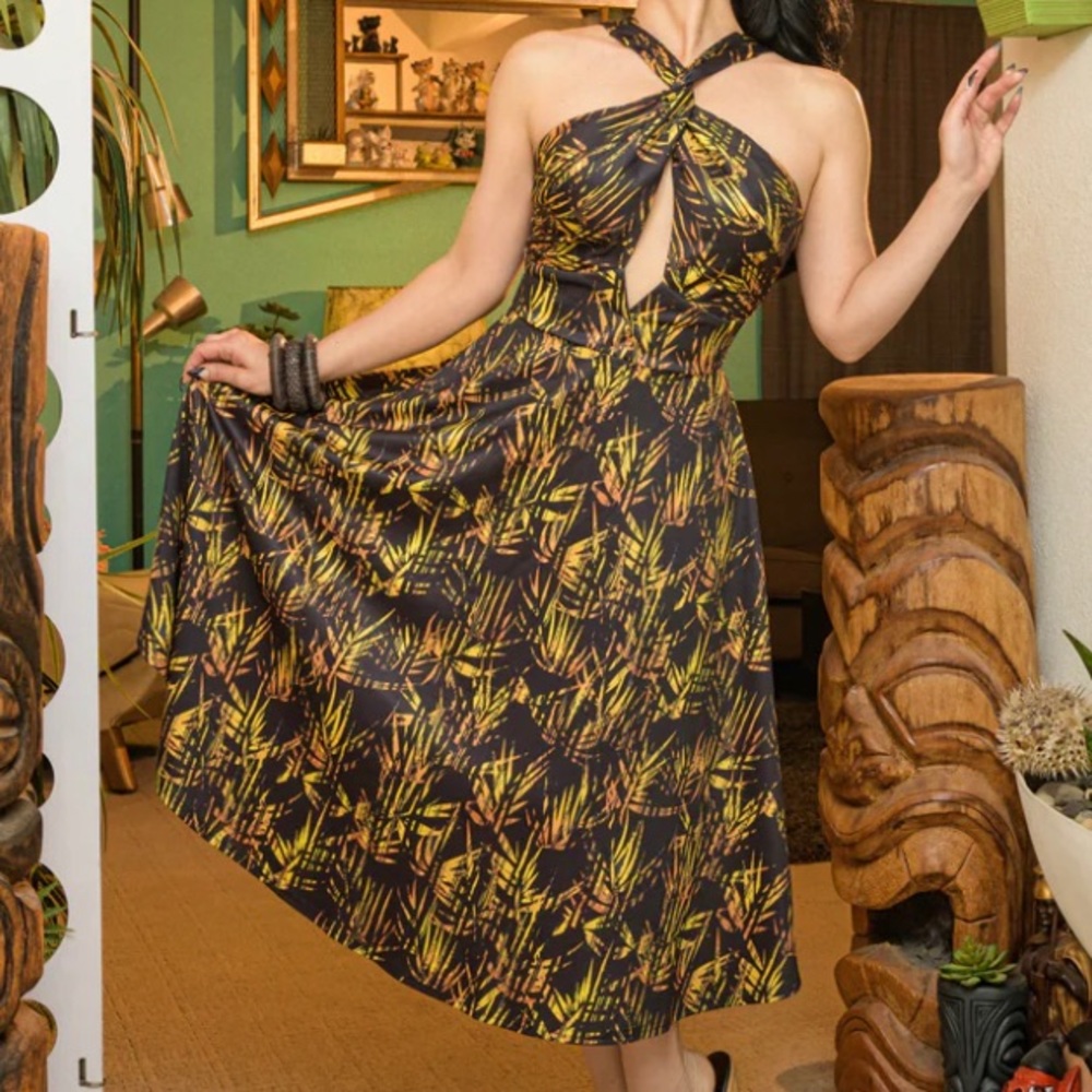 Rockin Bettie boulevard nights kava gold dress size L.